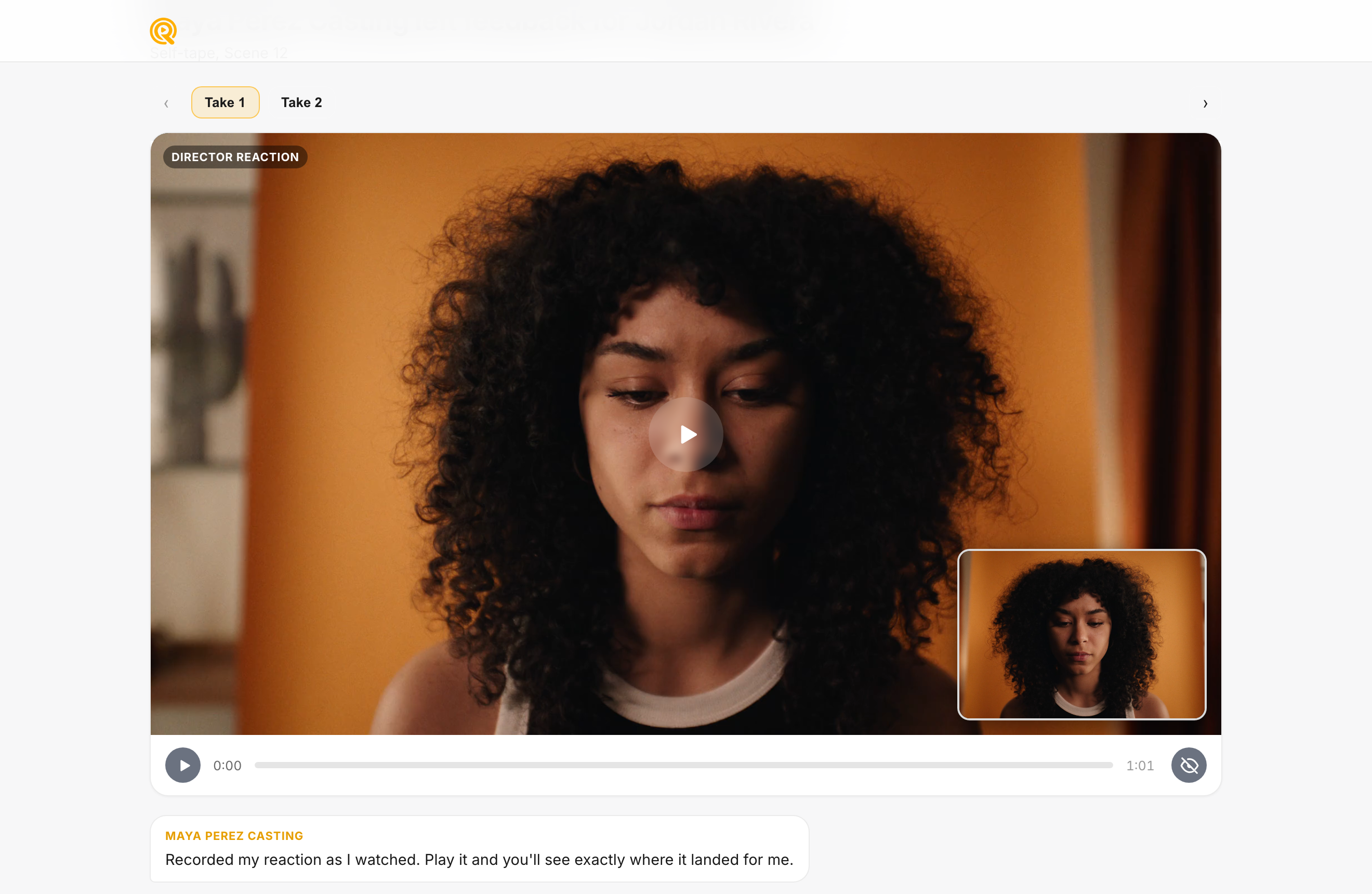 A synced director reaction playing picture-in-picture